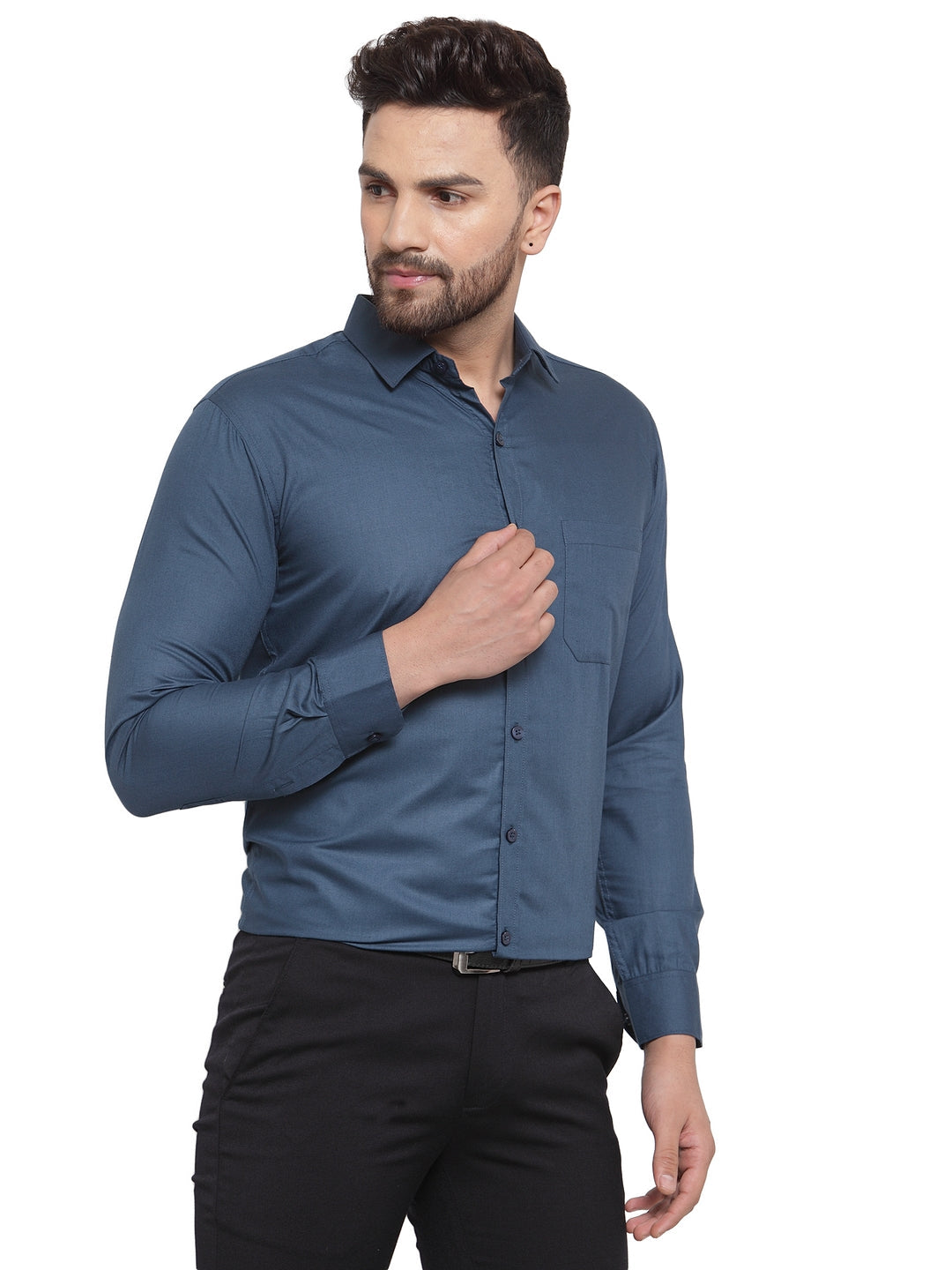 Men's Cotton Solid Teal Blue Formal Shirt's ( SF 361Teal ) - Jainish