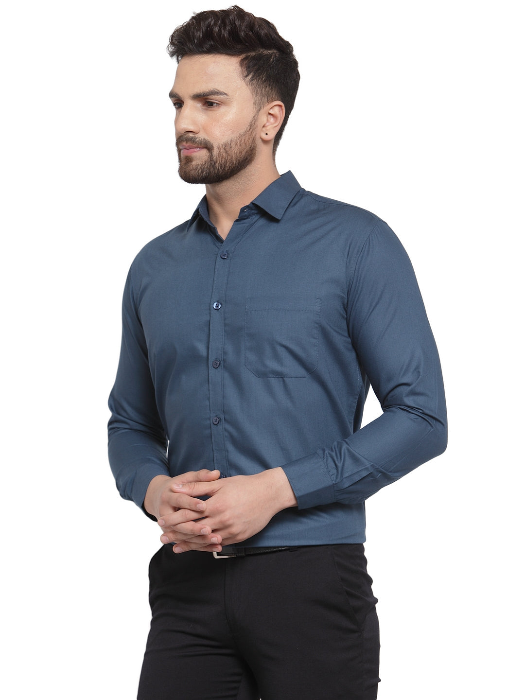 Men's Cotton Solid Teal Blue Formal Shirt's ( SF 361Teal ) - Jainish