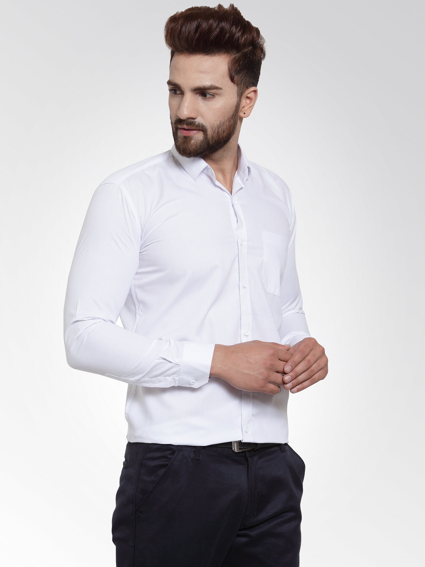 Men's Cotton Solid White Formal Shirt's ( SF 361White ) - Jainish