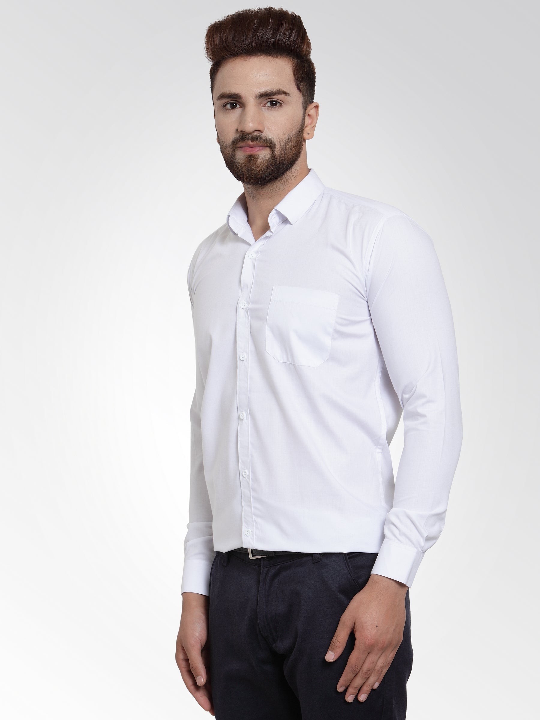 Men's Cotton Solid White Formal Shirt's ( SF 361White ) - Jainish