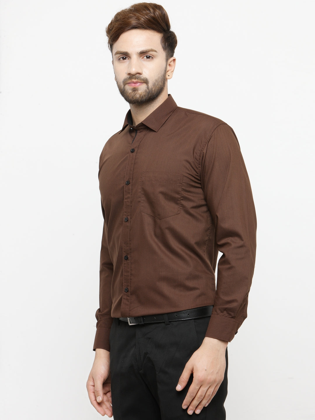 Men's Coffee Formal Shirt with black detailing ( SF 411Coffee ) - Jainish
