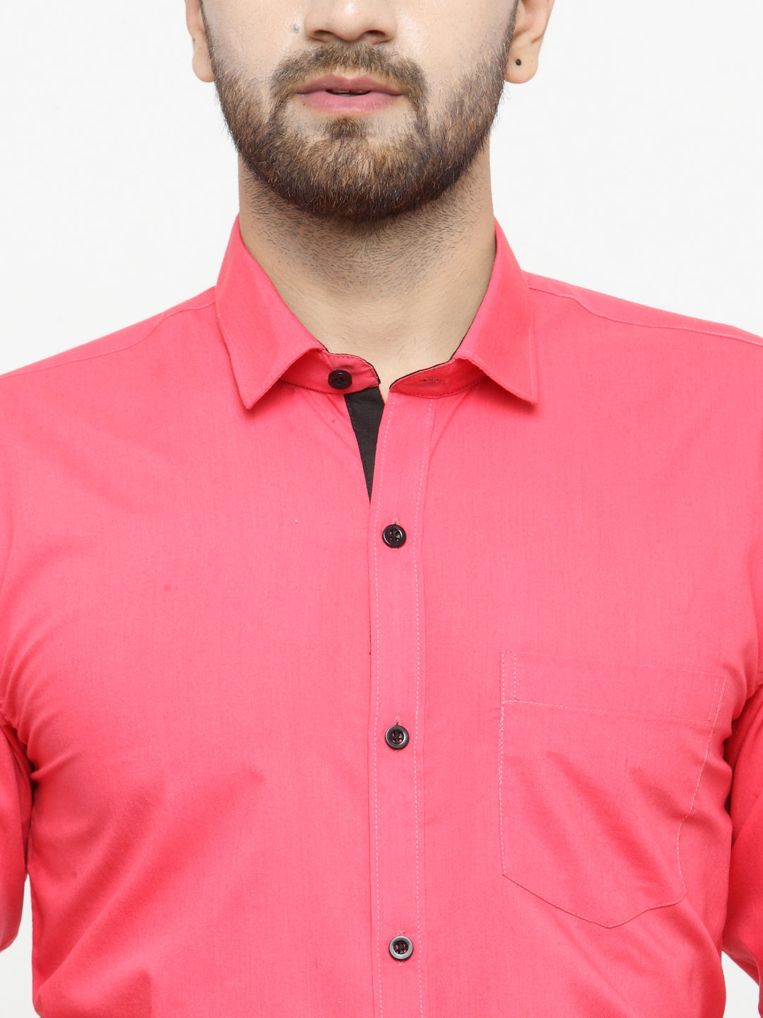 Men's Coral Red Formal Shirt with black detailing ( SF 411Coral ) - Jainish