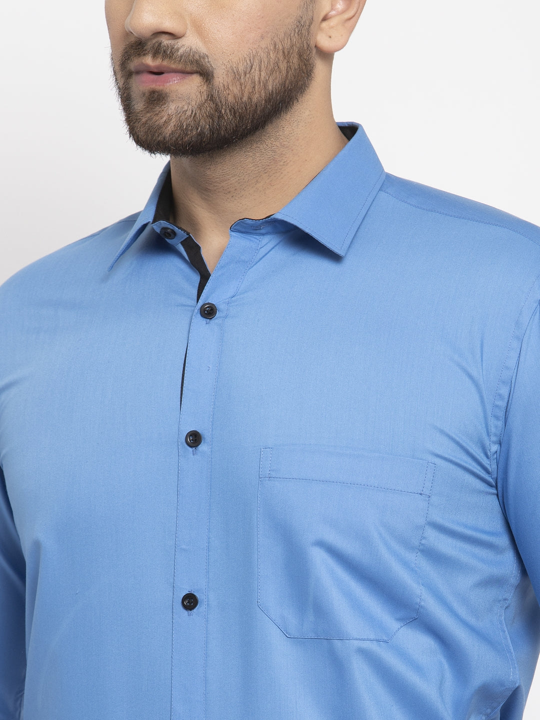 Men's Light Blue Formal Shirt with black detailing ( SF 411Light-Blue ) - Jainish