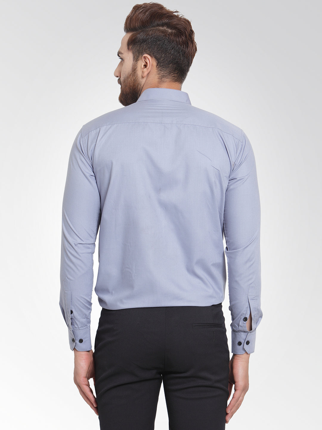 Men's Light Grey Formal Shirt with black detailing ( SF 411Light-Grey ) - Jainish