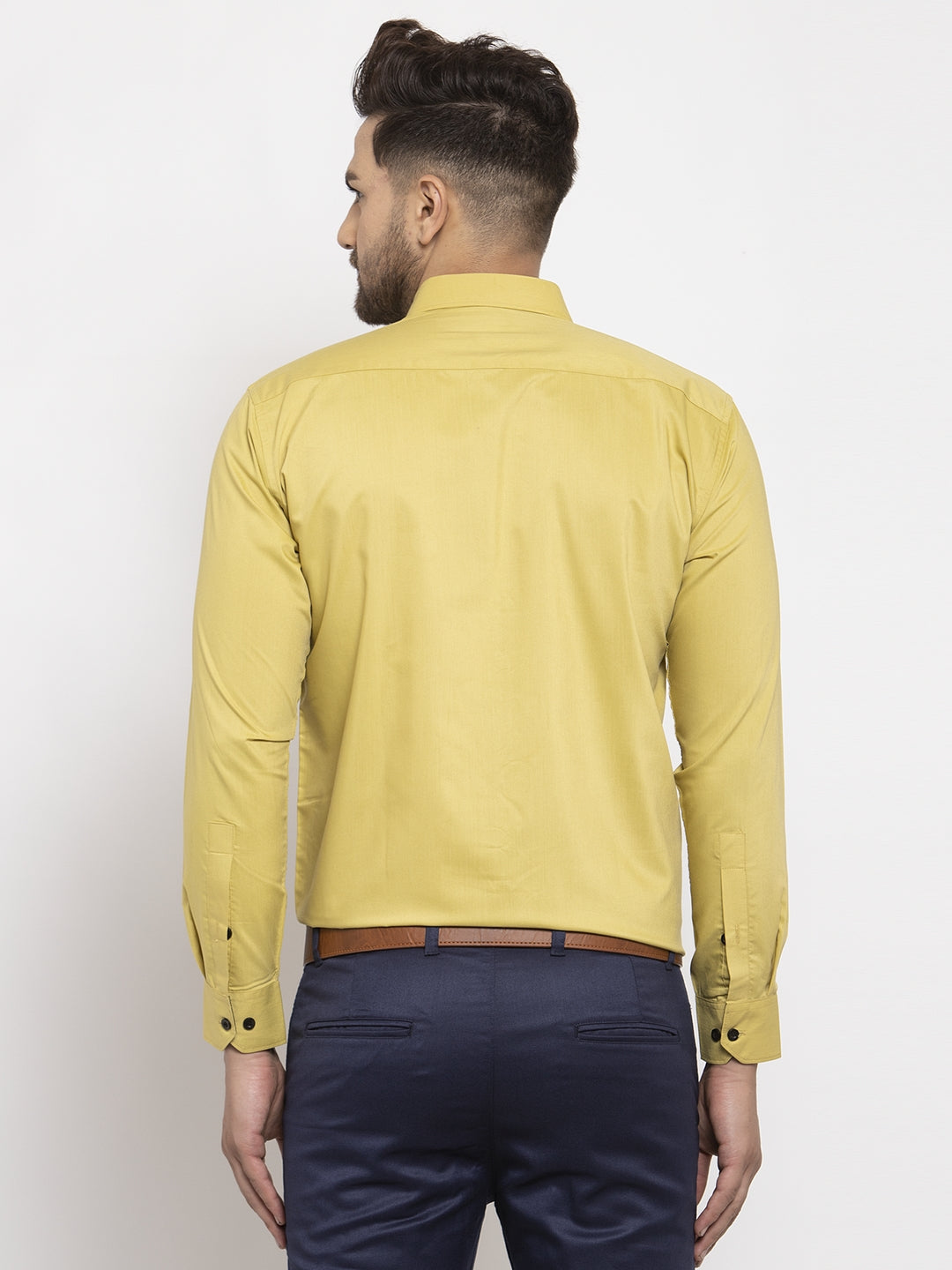Men's  Lime Yellow Formal Shirt with black detailing ( SF 411Lime ) - Jainish