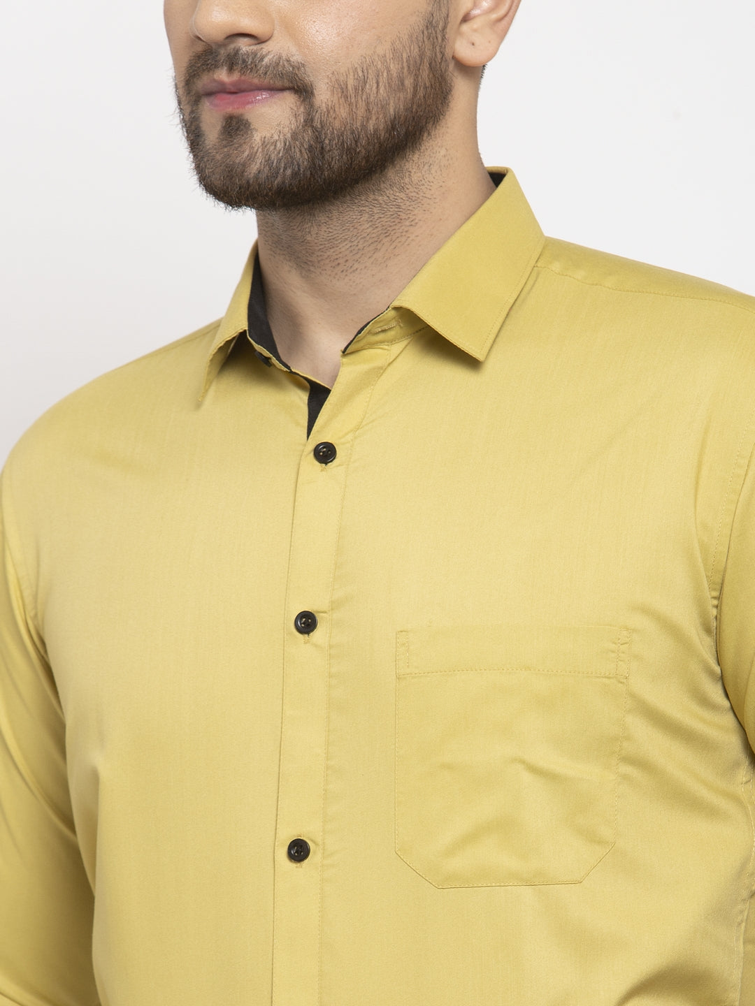 Men's  Lime Yellow Formal Shirt with black detailing ( SF 411Lime ) - Jainish