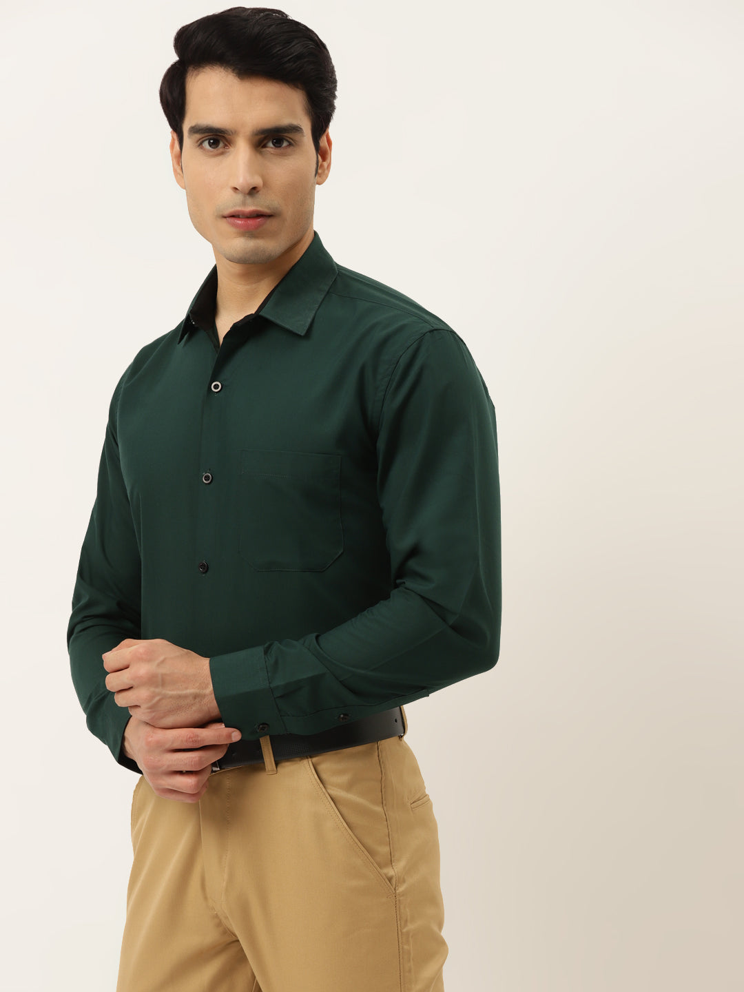 Men's Olive Green Formal Shirt with black detailing ( SF 411Olive ) - Jainish