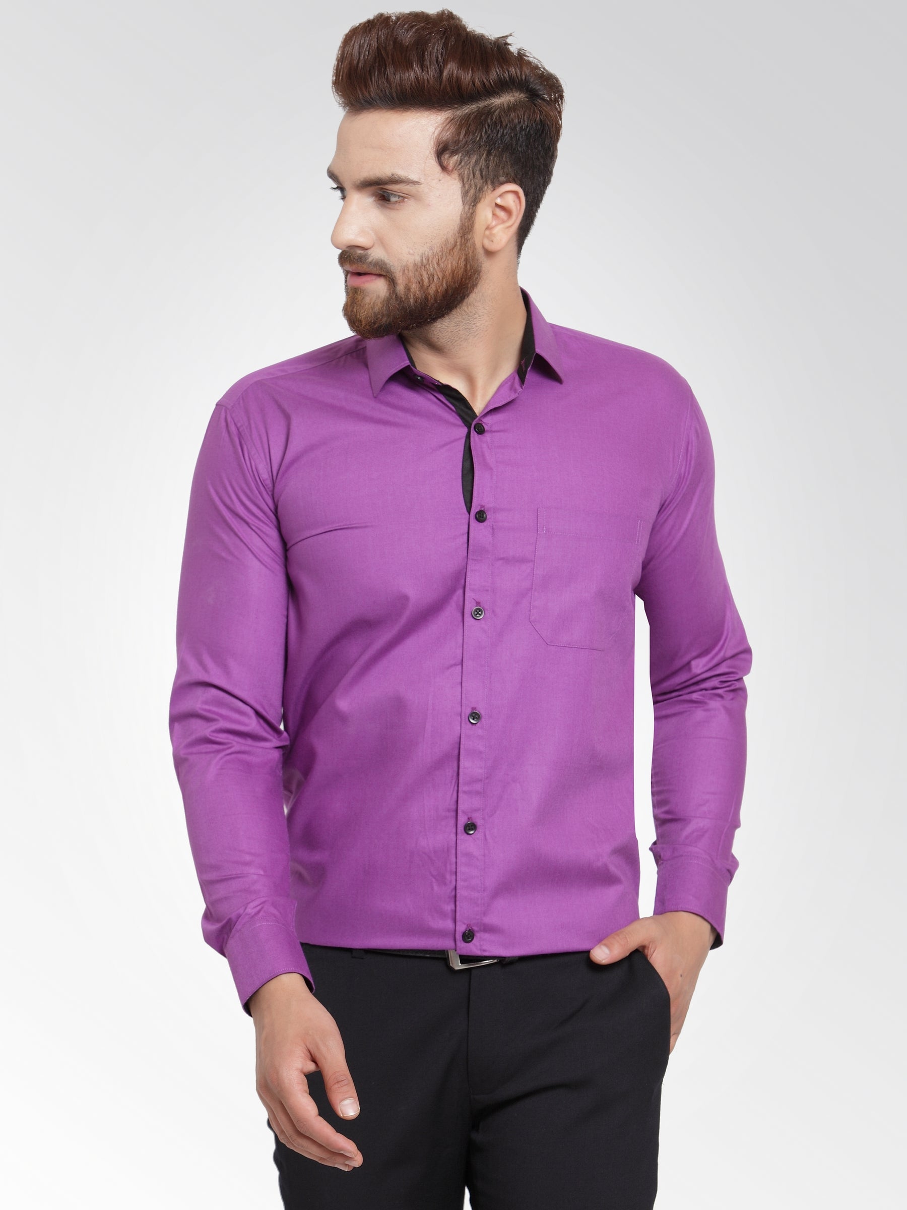 Men's Purple Formal Shirt with black detailing ( SF 411Purple ) - Jainish