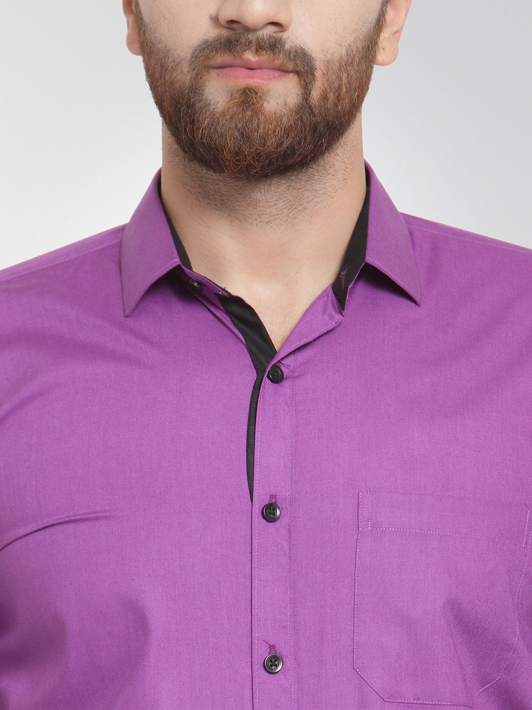 Men's Purple Formal Shirt with black detailing ( SF 411Purple ) - Jainish