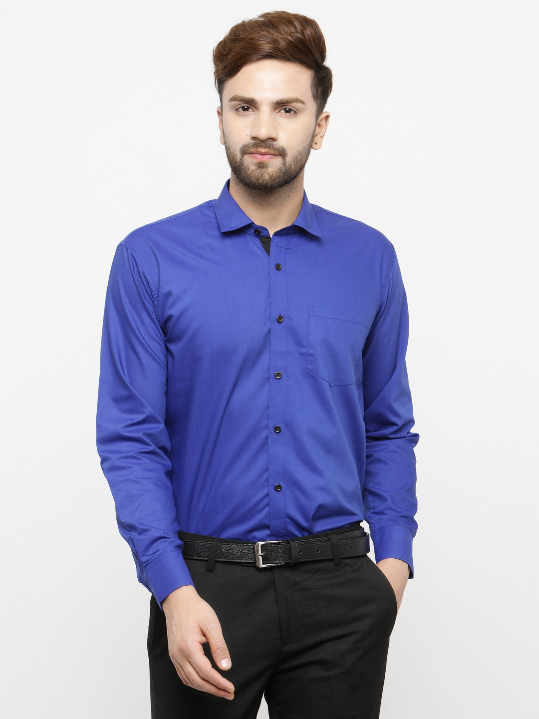 Men's Royal Blue Formal Shirt with black detailing ( SF 411Royal-Blue ) - Jainish