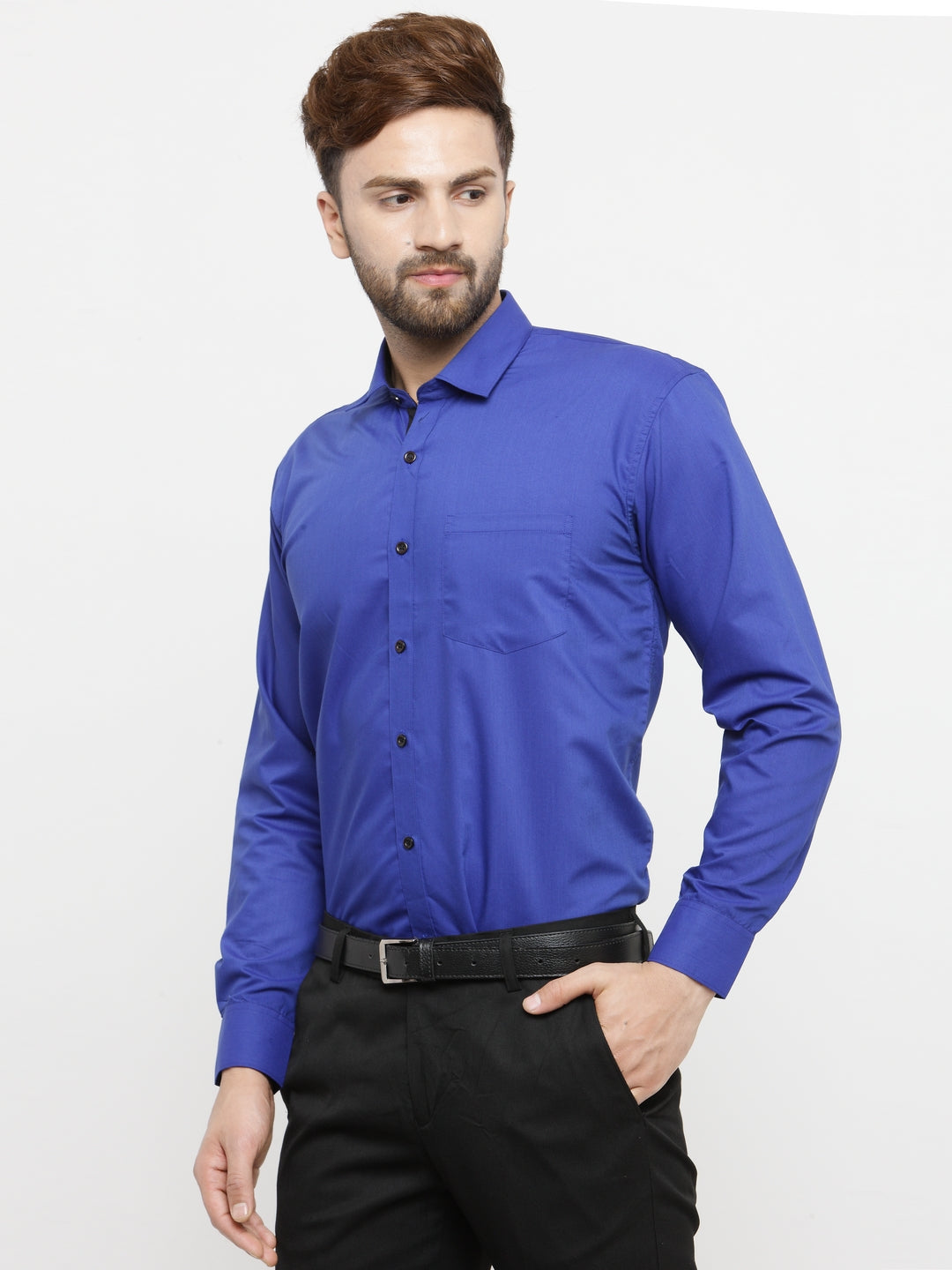 Men's Royal Blue Formal Shirt with black detailing ( SF 411Royal-Blue ) - Jainish
