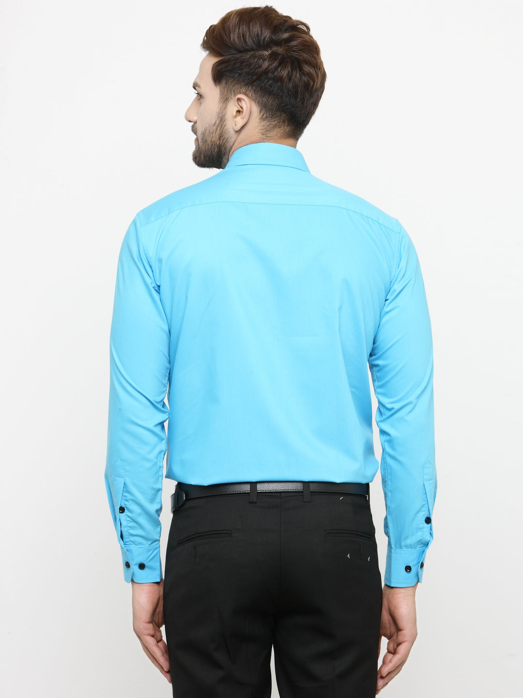 Men's Sky Blue Formal Shirt with black detailing ( SF 411Sky ) - Jainish