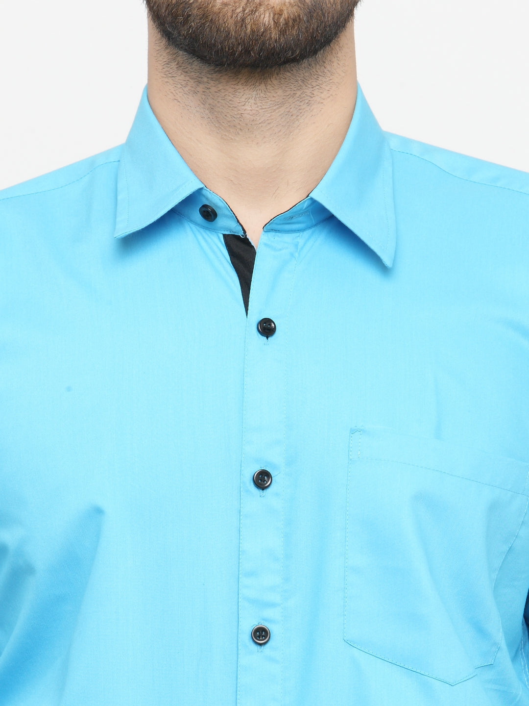 Men's Sky Blue Formal Shirt with black detailing ( SF 411Sky ) - Jainish