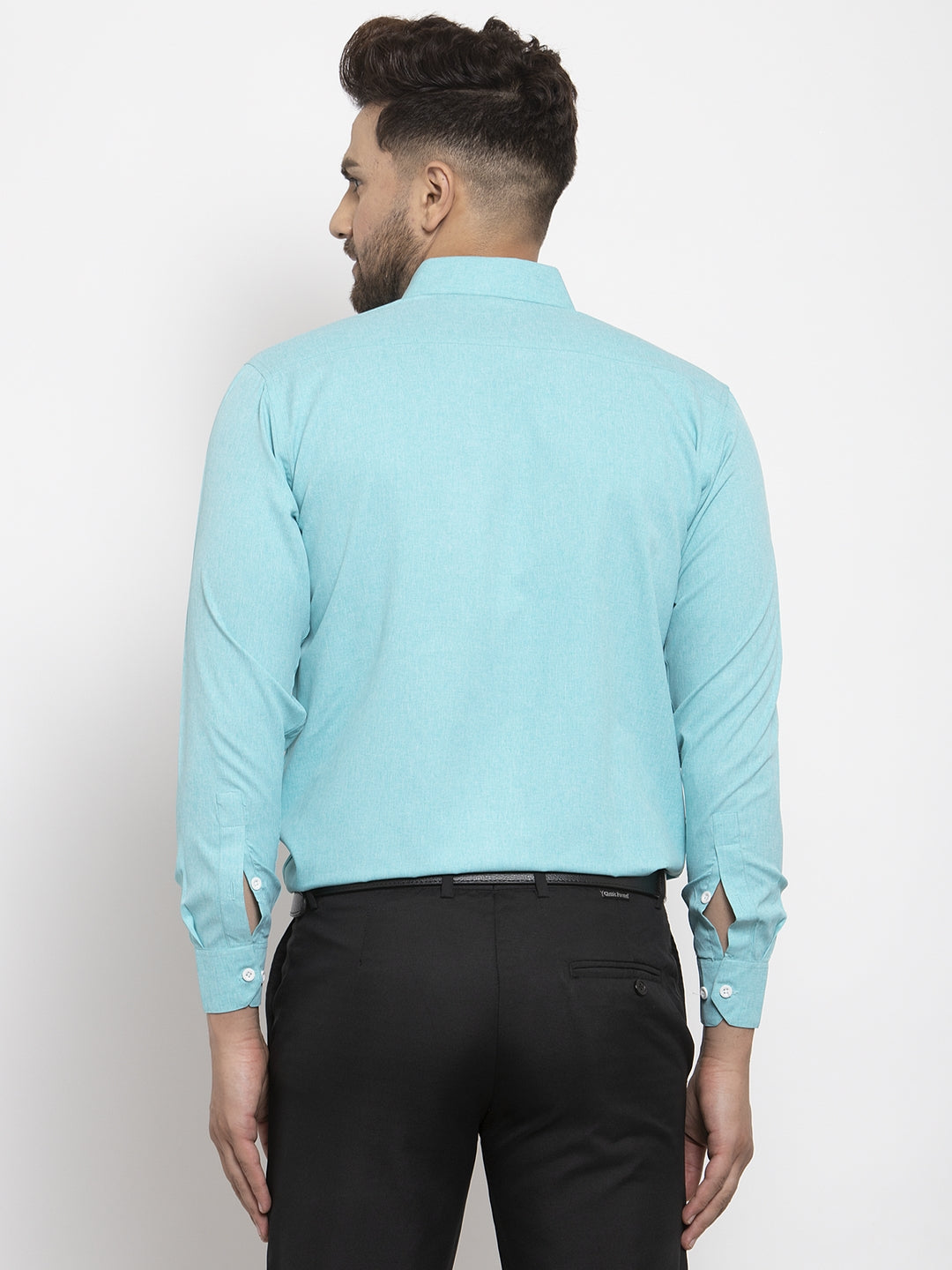 Men's Aqua Blue Formal Shirt with white detailing ( SF 419Aqua ) - Jainish