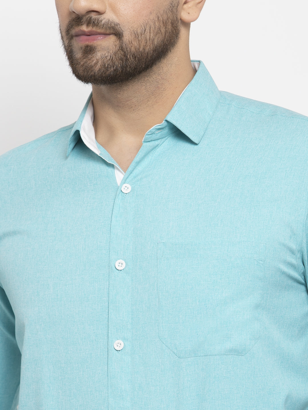 Men's Aqua Blue Formal Shirt with white detailing ( SF 419Aqua ) - Jainish