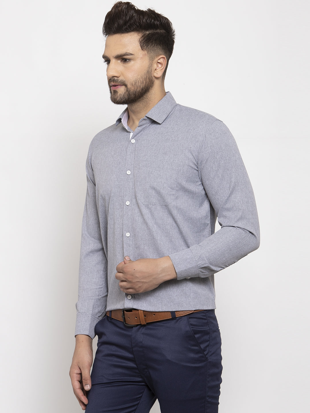 Men's Grey Formal Shirt with white detailing ( SF 419Grey ) - Jainish