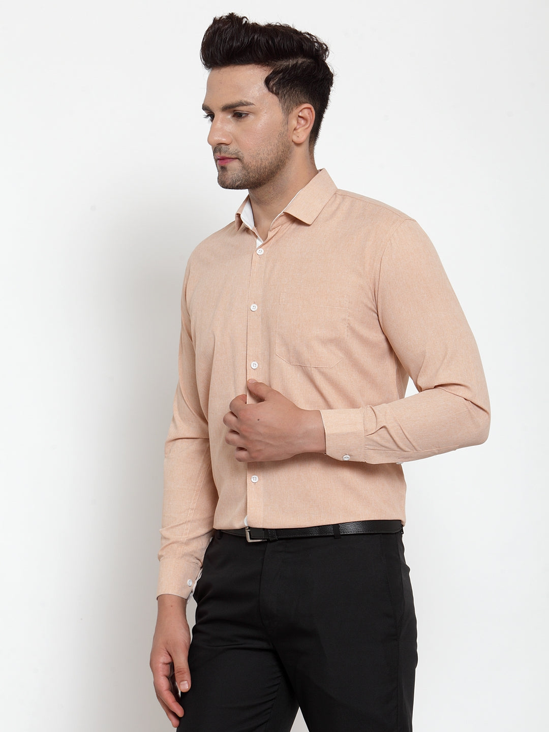 Men's Light-Brown Formal Shirt with white detailing ( SF 419Light-Brown ) - Jainish