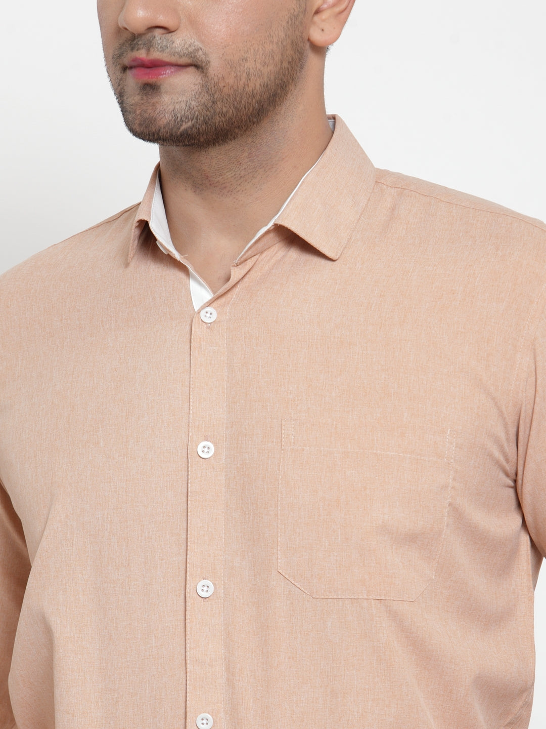 Men's Light-Brown Formal Shirt with white detailing ( SF 419Light-Brown ) - Jainish