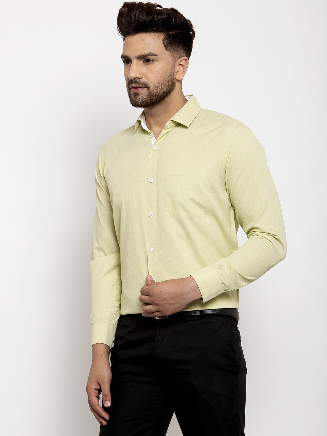 Men's Lime Green Formal Shirt with white detailing ( SF 419Lime-Green ) - Jainish