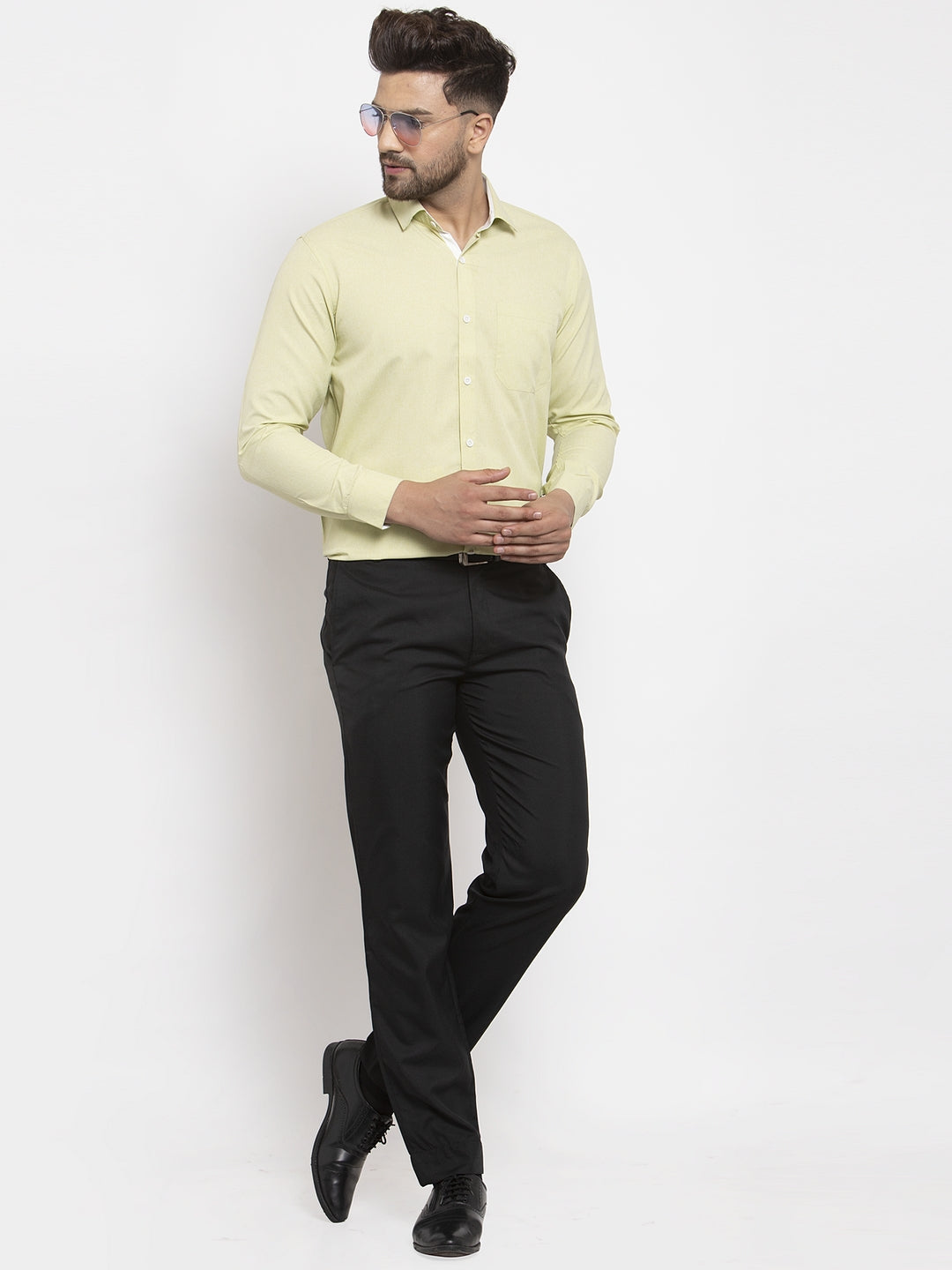 Men's Lime Green Formal Shirt with white detailing ( SF 419Lime-Green ) - Jainish