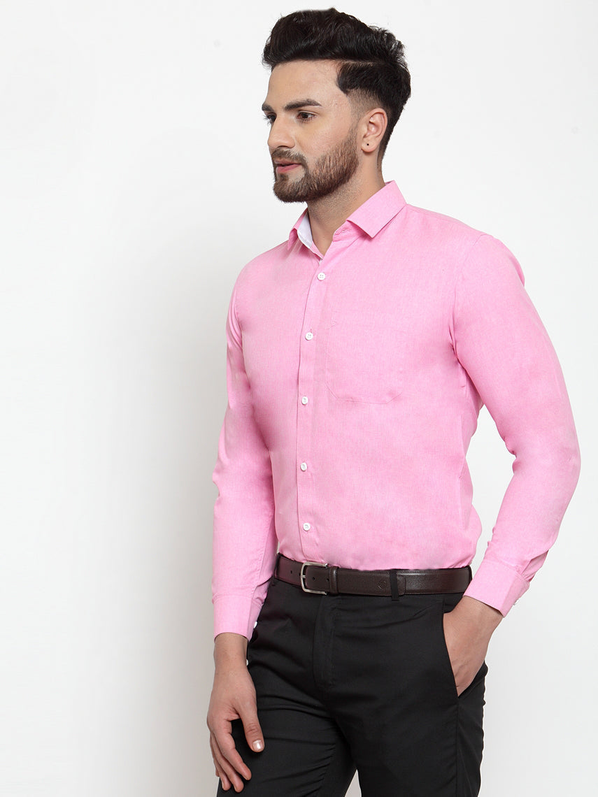 Men's Pink Formal Shirt with white detailing ( SF 419Pink ) - Jainish