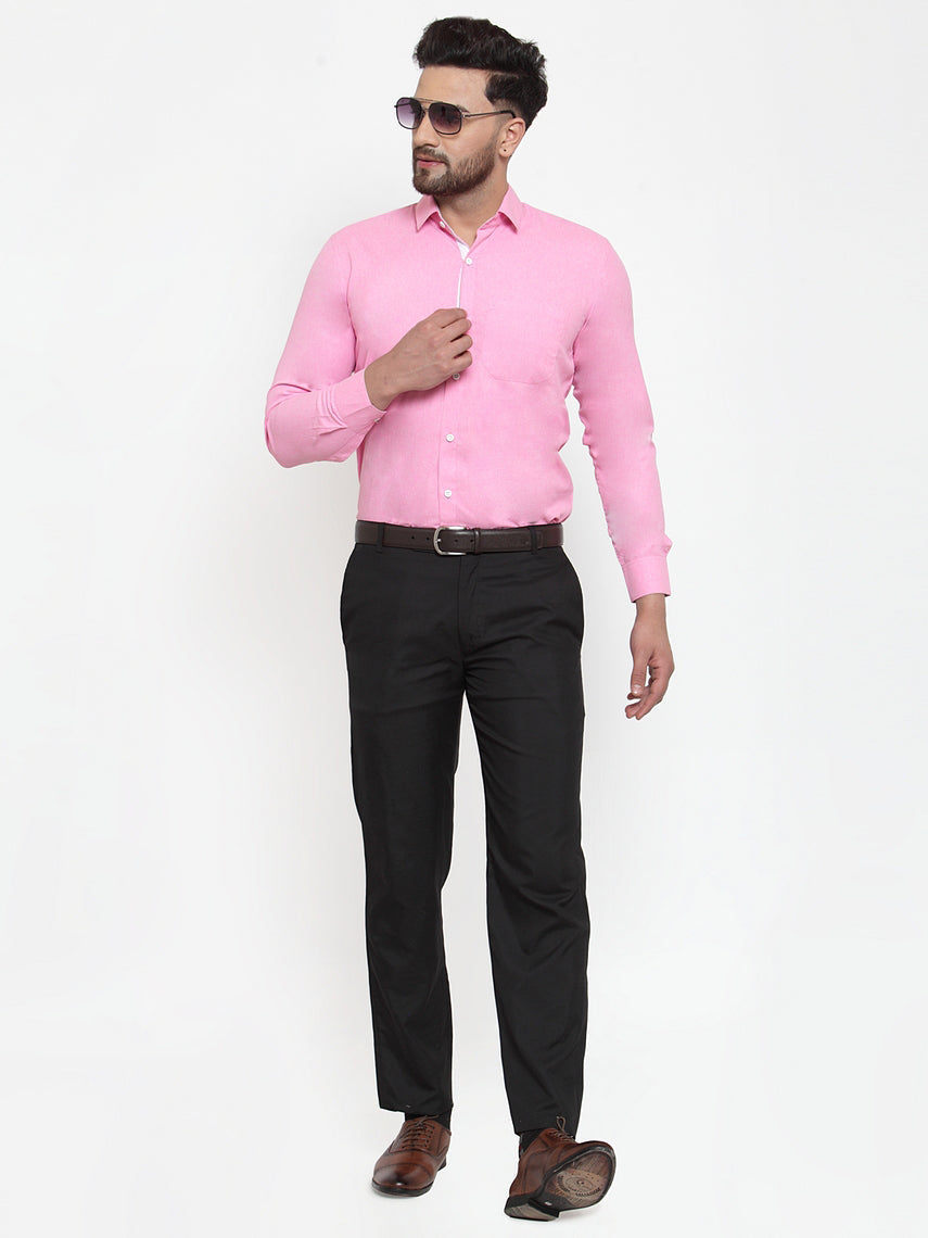 Men's Pink Formal Shirt with white detailing ( SF 419Pink ) - Jainish