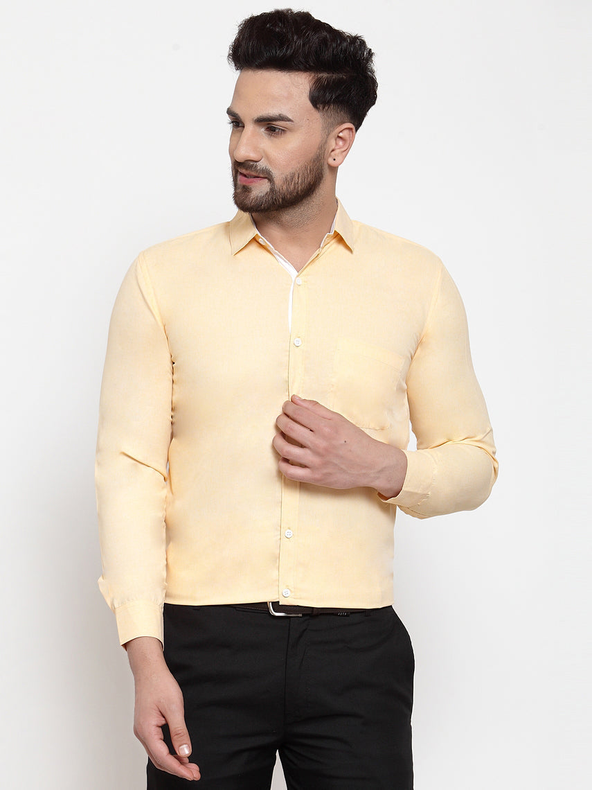 Men's Yellow Formal Shirt with white detailing ( SF 419Yellow ) - Jainish