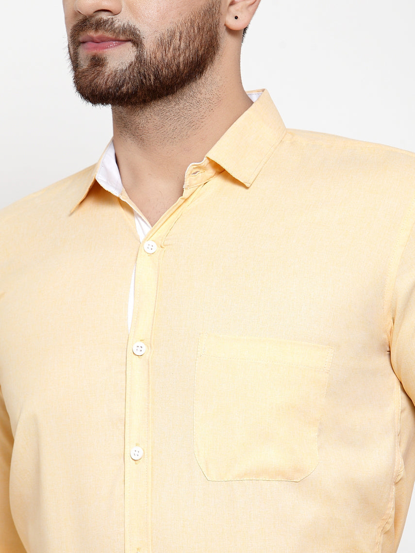 Men's Yellow Formal Shirt with white detailing ( SF 419Yellow ) - Jainish