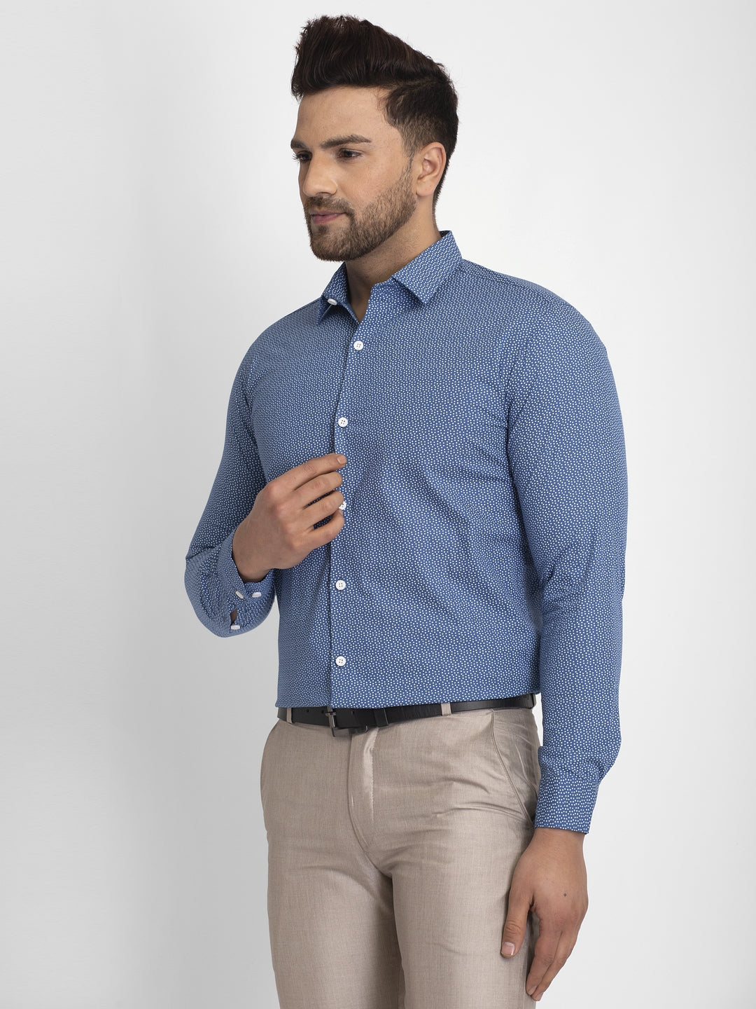 Men's Blue Cotton Printed Formal Shirts ( SF 428Blue ) - Jainish