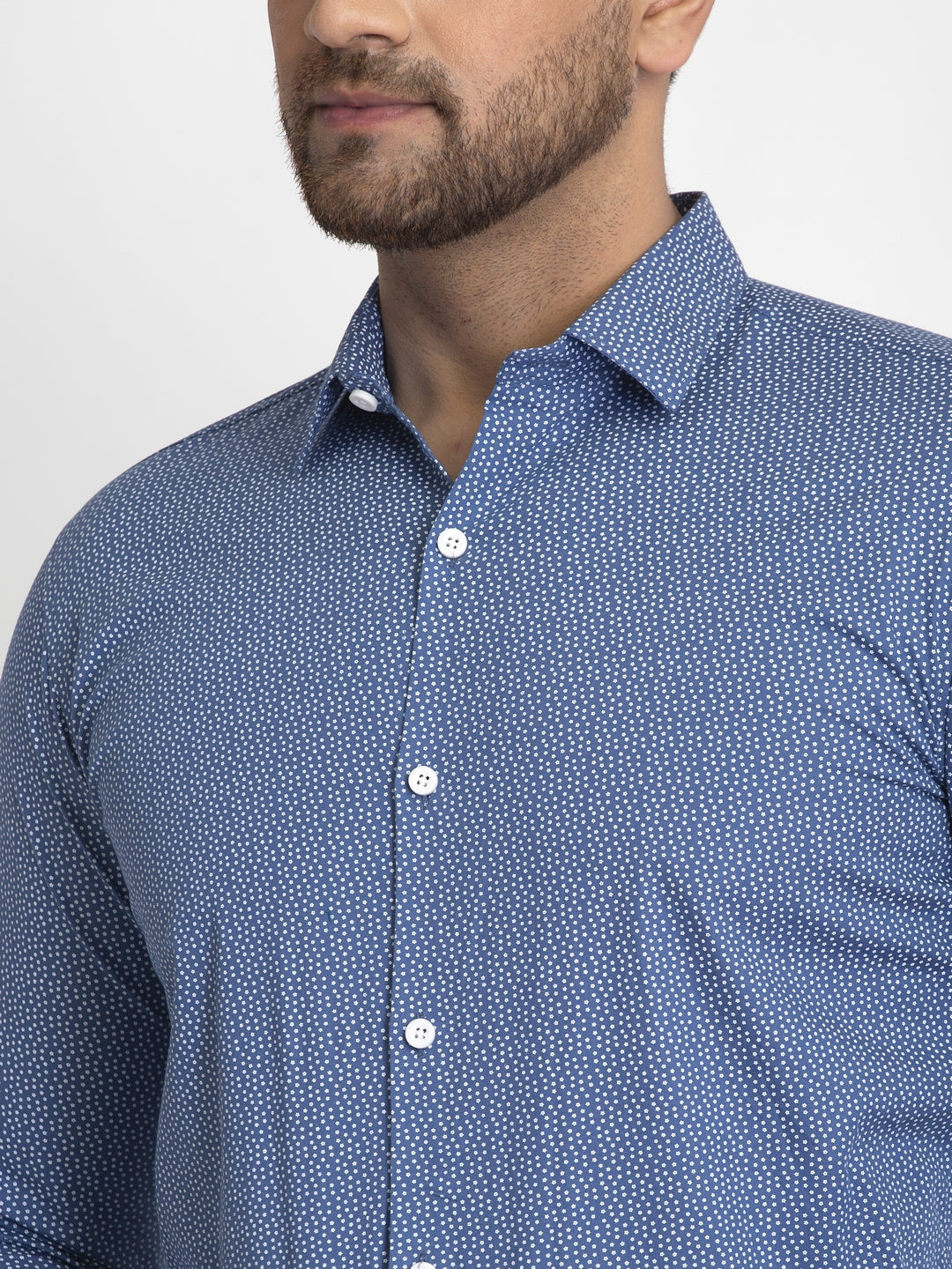 Men's Blue Cotton Printed Formal Shirts ( SF 428Blue ) - Jainish