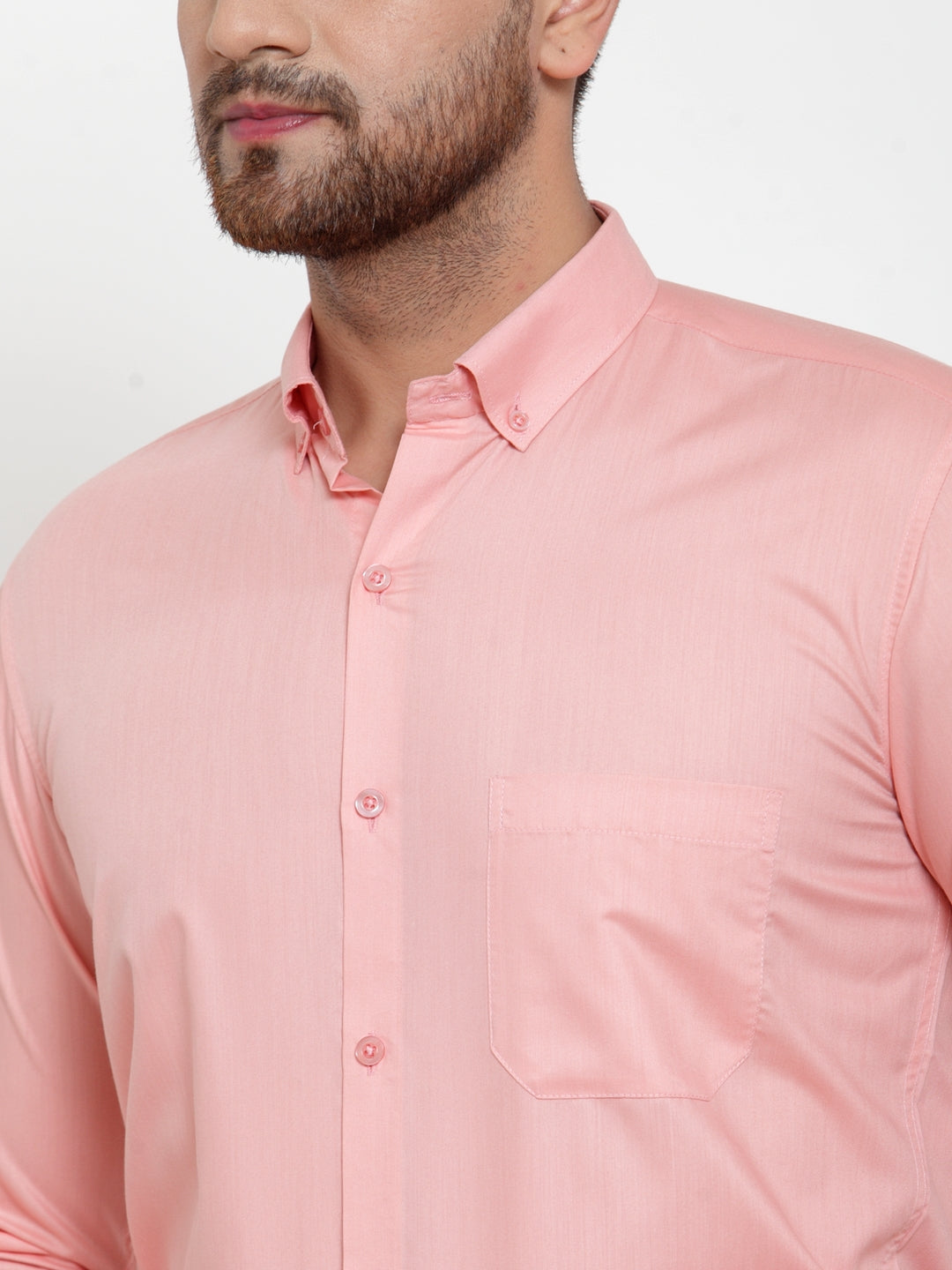 Men's Red Cotton Solid Button Down Formal Shirts ( SF 713Coral ) - Jainish
