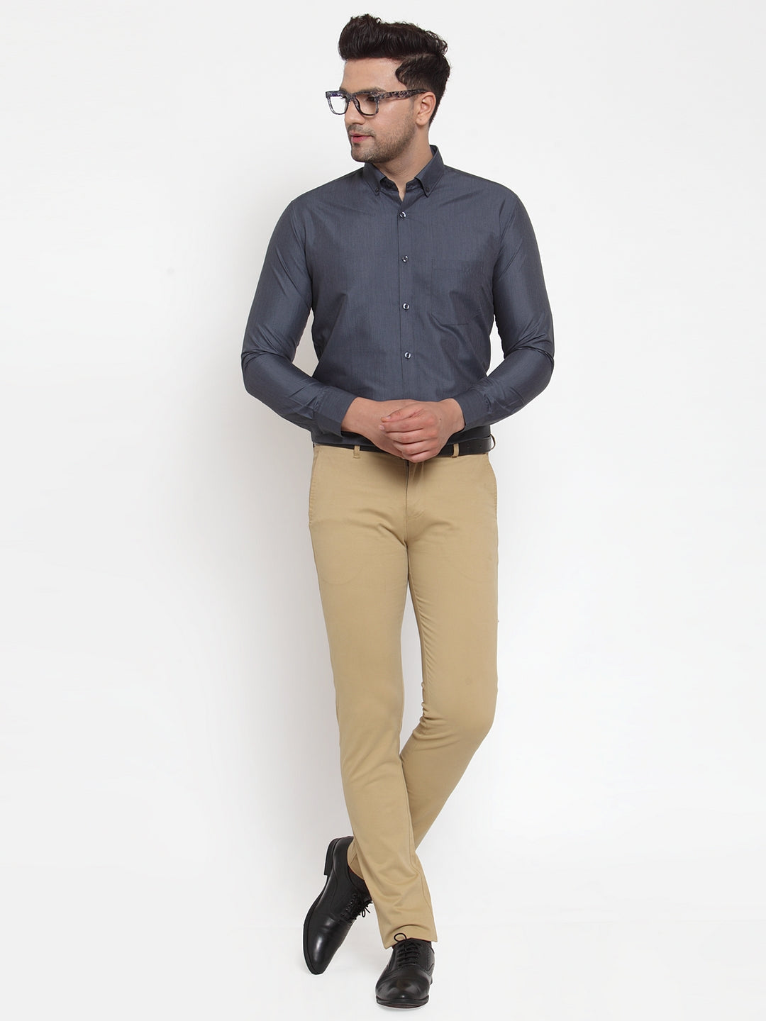 Men's Grey Cotton Solid Button Down Formal Shirts ( SF 713Grey ) - Jainish