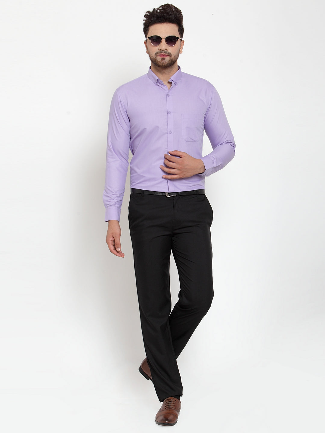 Men's Purple Cotton Solid Button Down Formal Shirts ( SF 713Light-Purple ) - Jainish