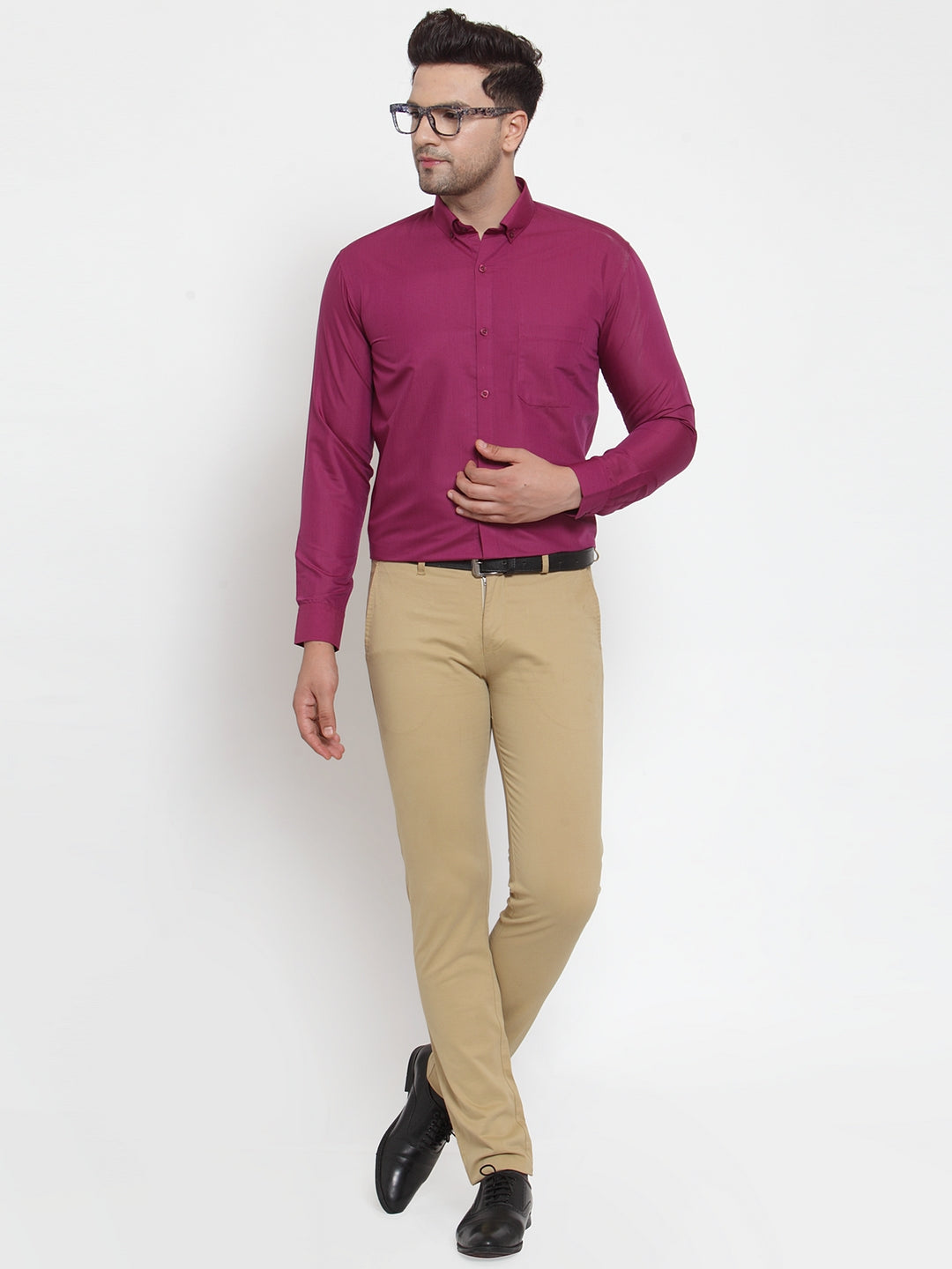 Men's Red Cotton Solid Button Down Formal Shirts ( SF 713Magenta ) - Jainish