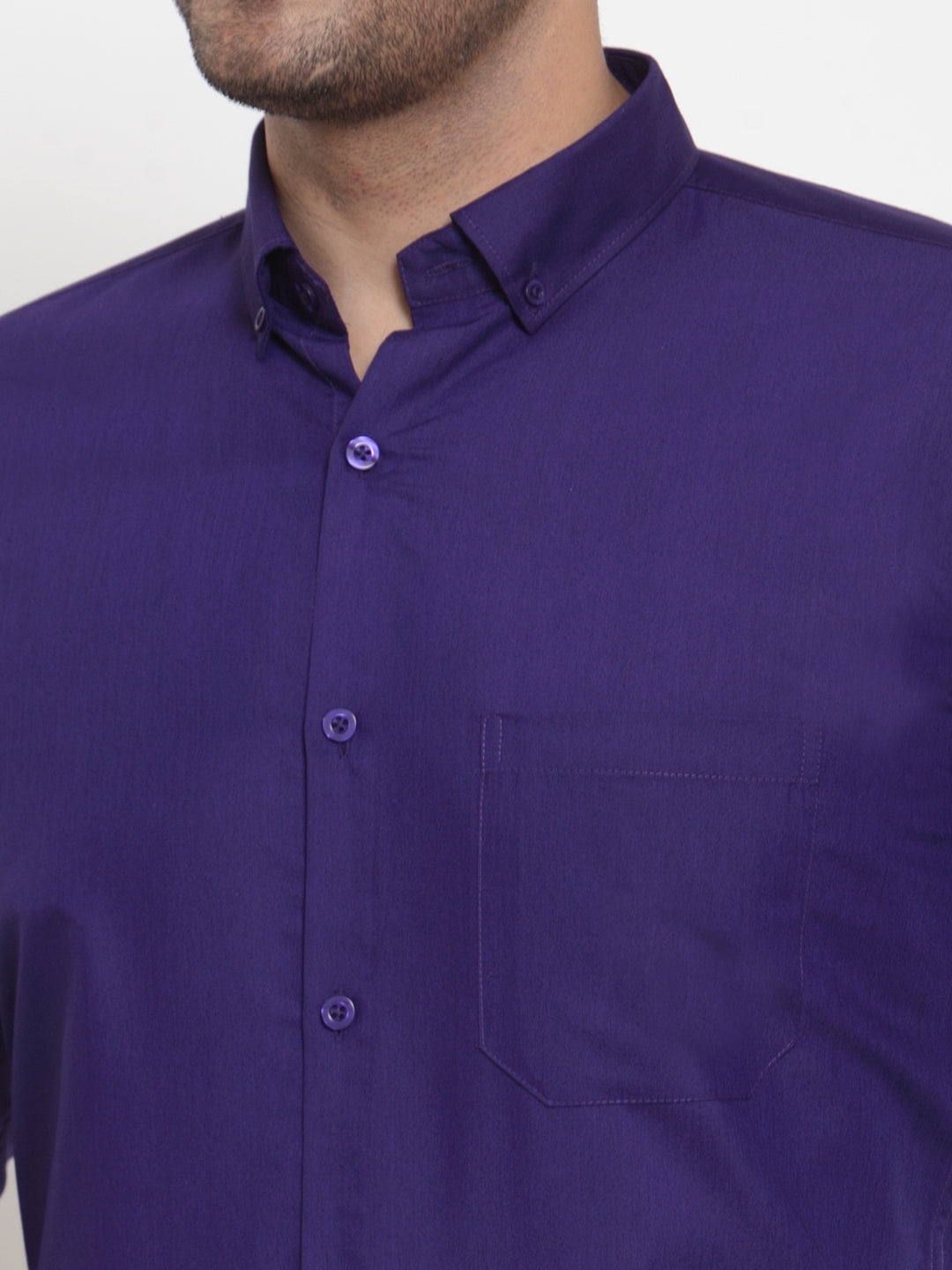 Men's Purple Cotton Solid Button Down Formal Shirts ( SF 713Purple ) - Jainish