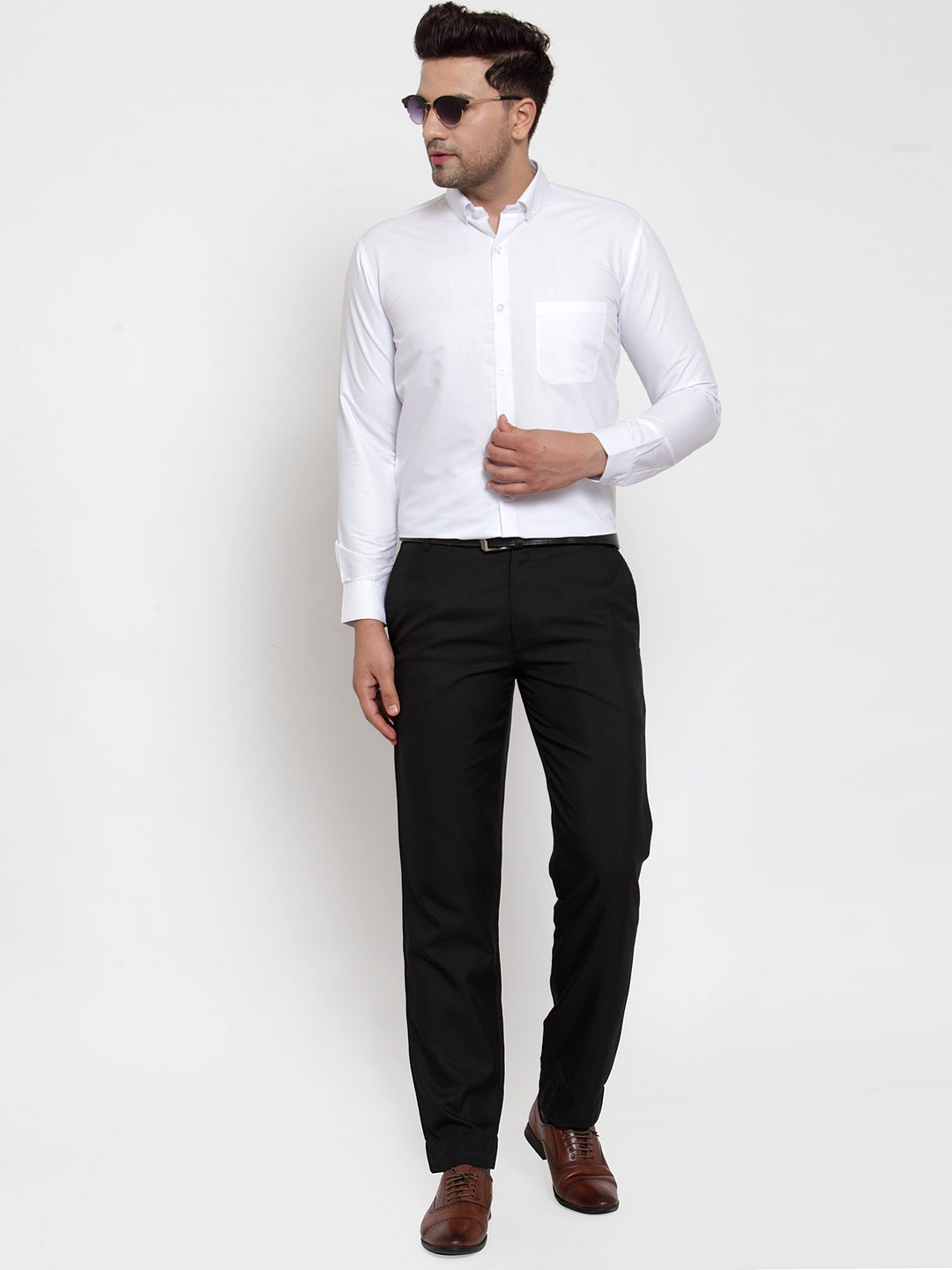 Men's White Cotton Solid Button Down Formal Shirts ( SF 713White ) - Jainish