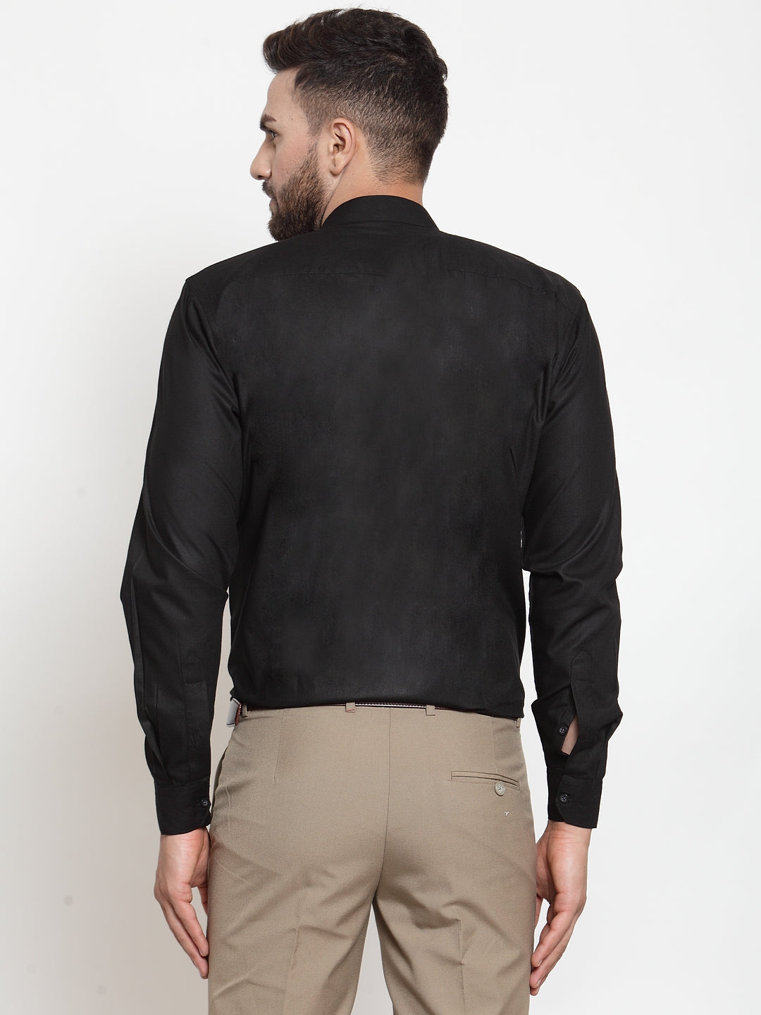 Men's Black Cotton Solid Mandarin Collar Formal Shirts ( SF 726Black ) - Jainish