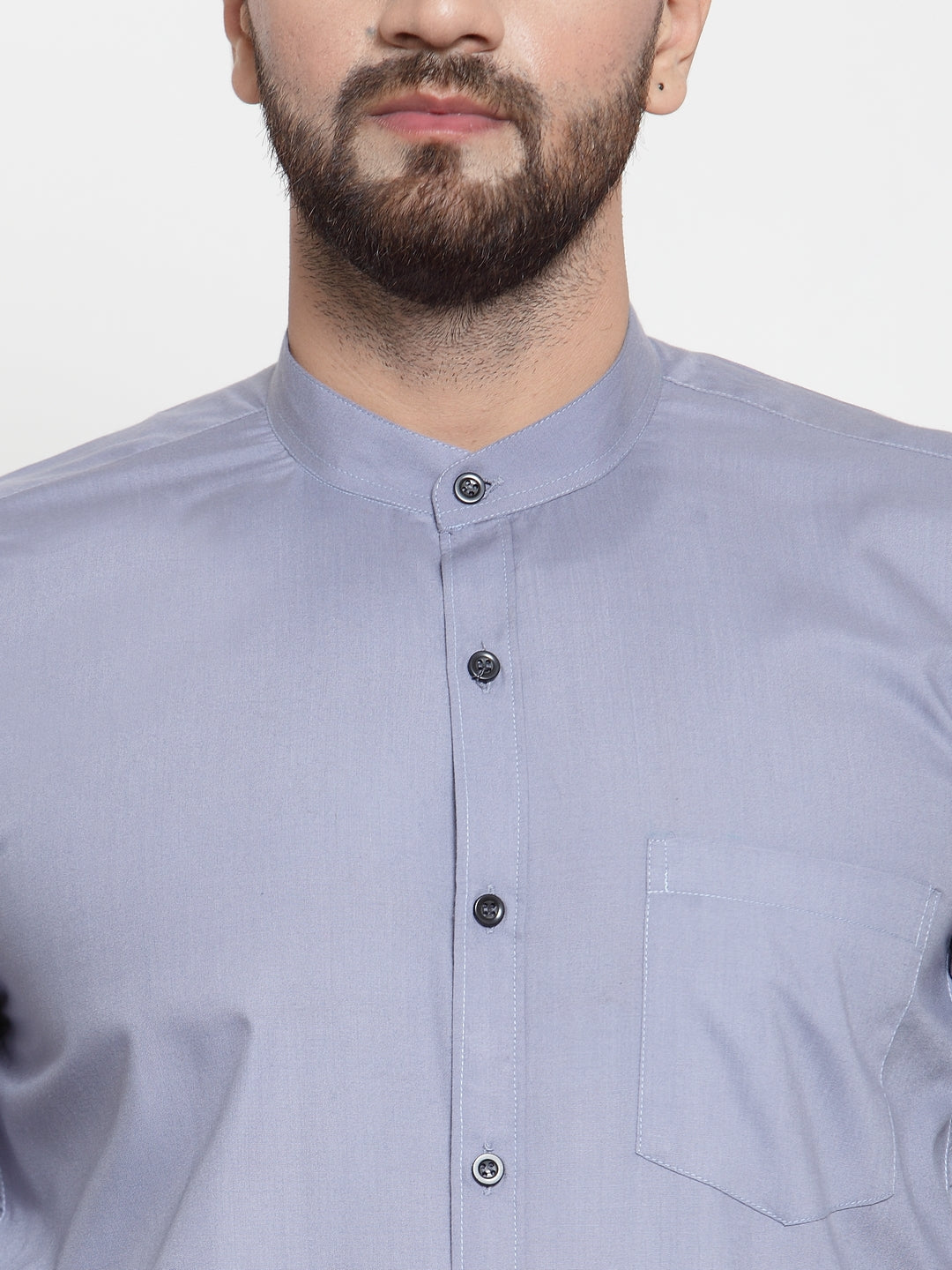 Men's Grey Cotton Solid Mandarin Collar Formal Shirts ( SF 726Light-Grey ) - Jainish