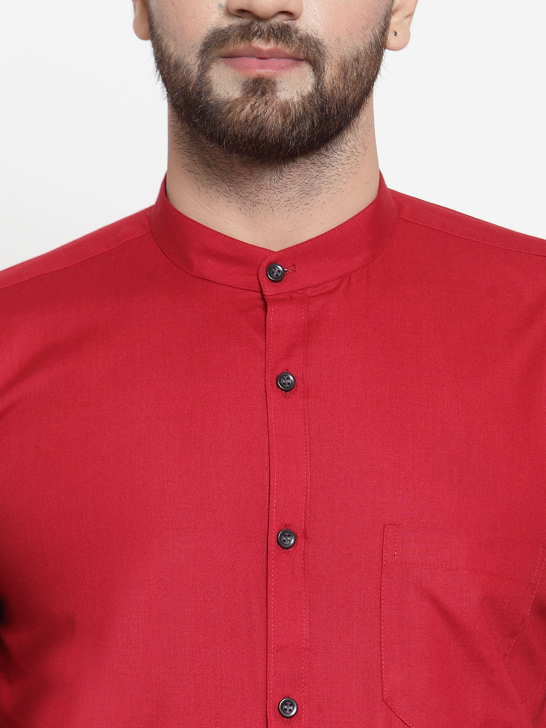 Men's Maroon Cotton Solid Mandarin Collar Formal Shirts ( SF 726Maroon ) - Jainish