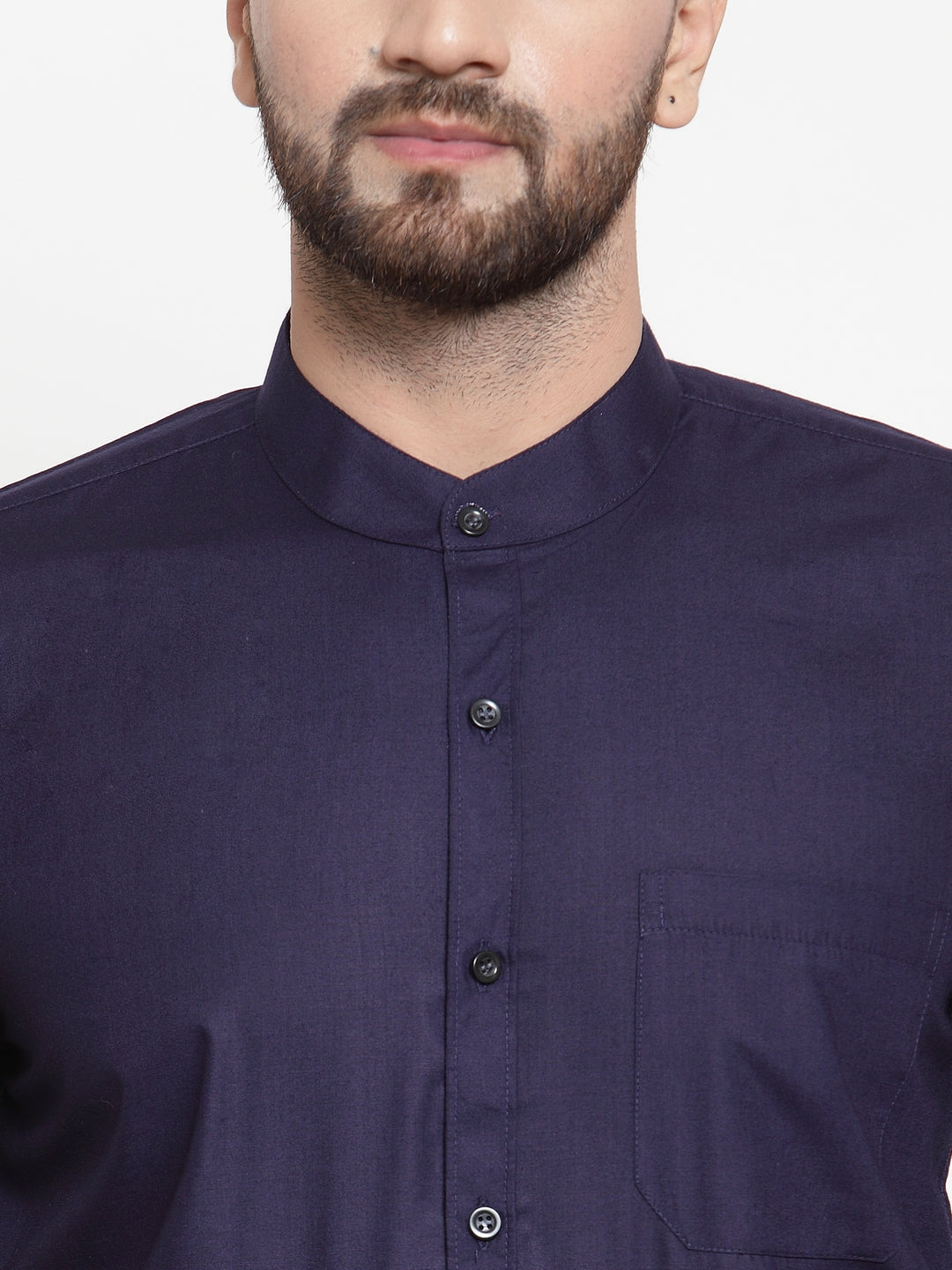 Men's Navy Cotton Solid Mandarin Collar Formal Shirts ( SF 726Navy ) - Jainish