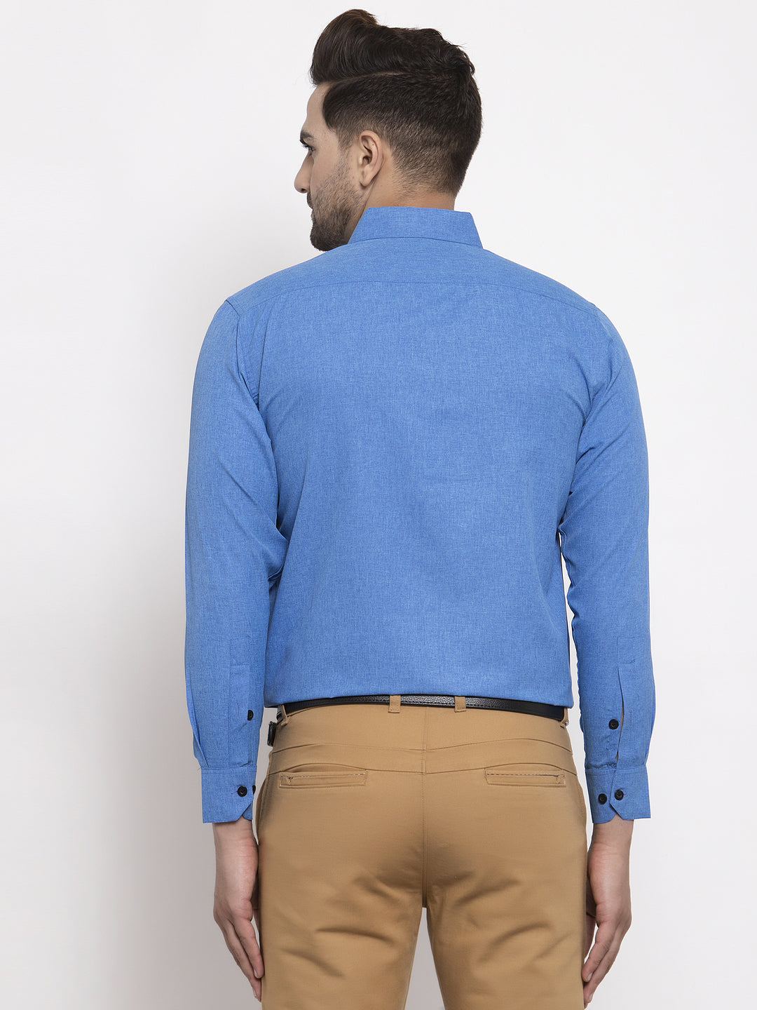 Men's Blue Cotton Solid Button Down Formal Shirts ( SF 734Blue ) - Jainish