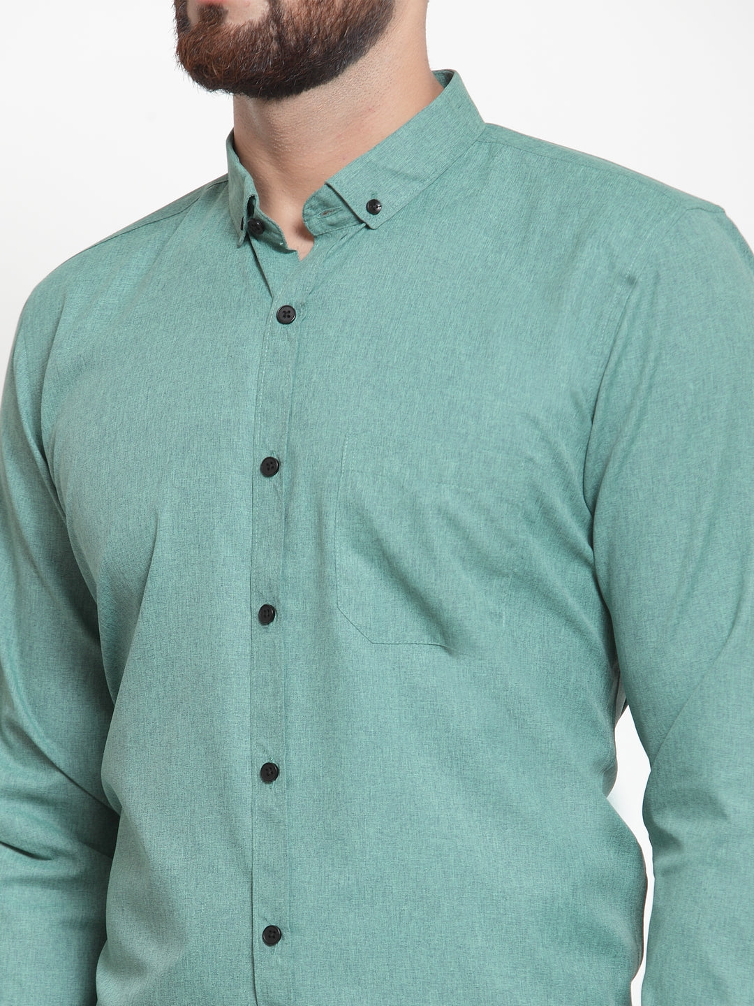 Men's Green Cotton Solid Button Down Formal Shirts ( SF 734Green ) - Jainish