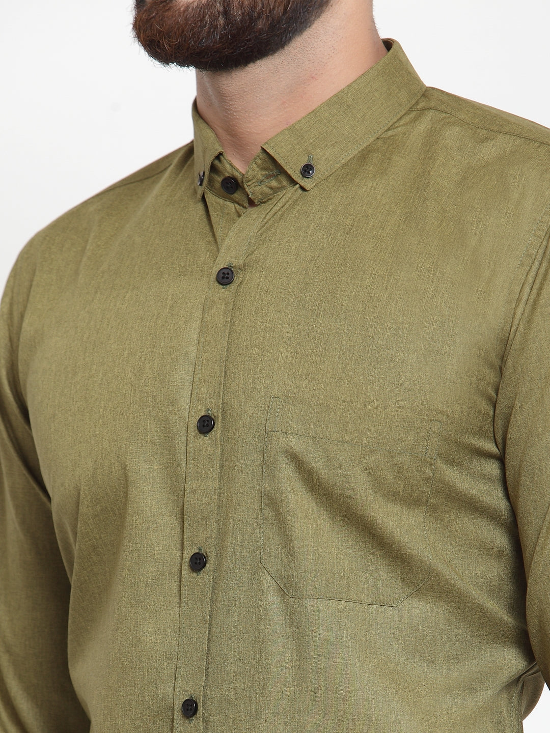 Men's Olive Cotton Solid Button Down Formal Shirts ( SF 734Olive ) - Jainish
