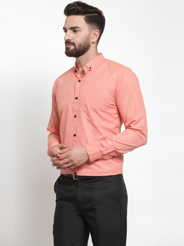 Men's Peach Cotton Solid Button Down Formal Shirts ( SF 734Peach )