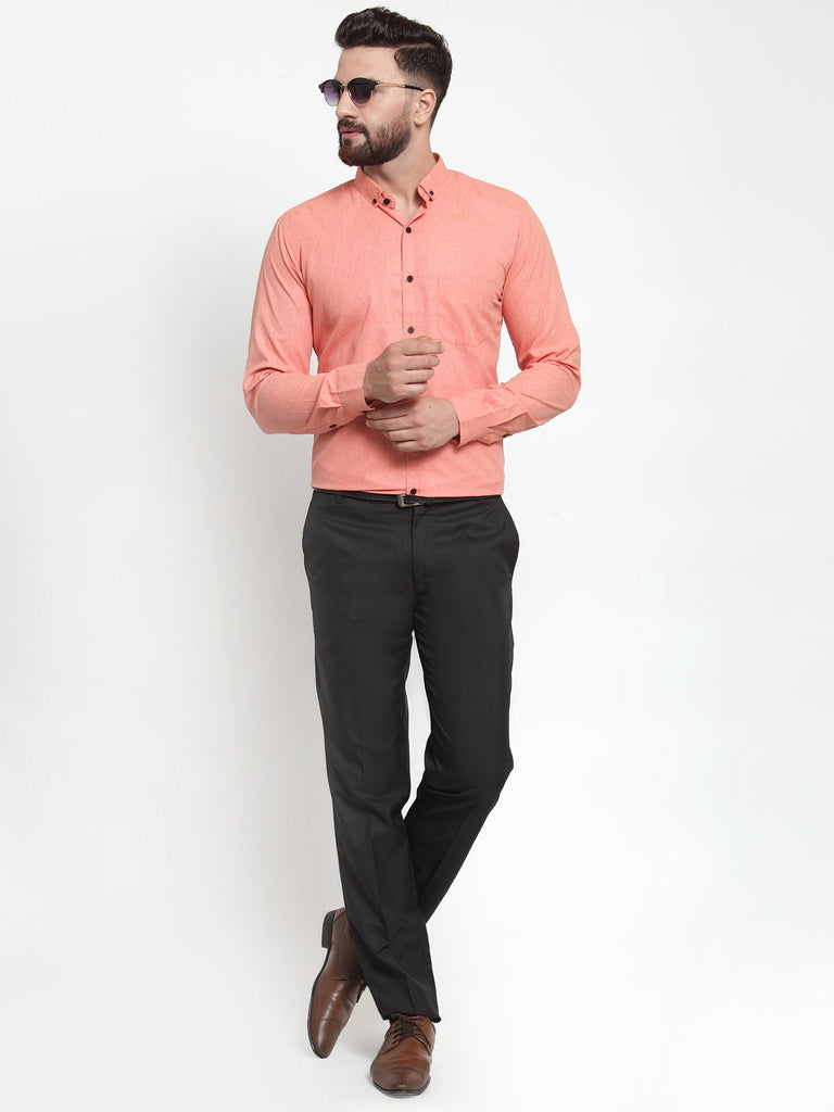 Men's Peach Cotton Solid Button Down Formal Shirts ( SF 734Peach )
