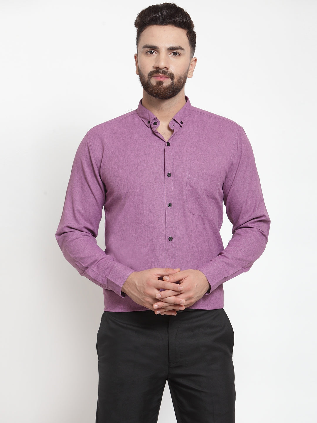 Men's Purple Cotton Solid Button Down Formal Shirts ( SF 734Purple ) - Jainish