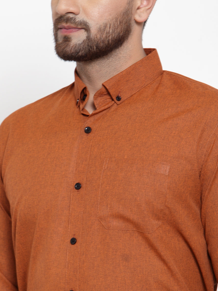 Men's Rust Cotton Solid Button Down Formal Shirts ( SF 734Rust ) - Jainish