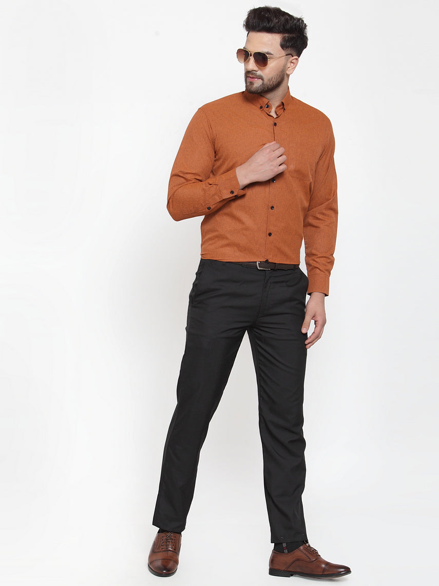 Men's Rust Cotton Solid Button Down Formal Shirts ( SF 734Rust ) - Jainish