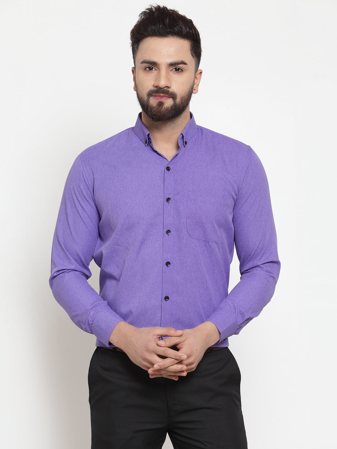 Men's Purple Cotton Solid Button Down Formal Shirts ( SF 734Voilet ) - Jainish