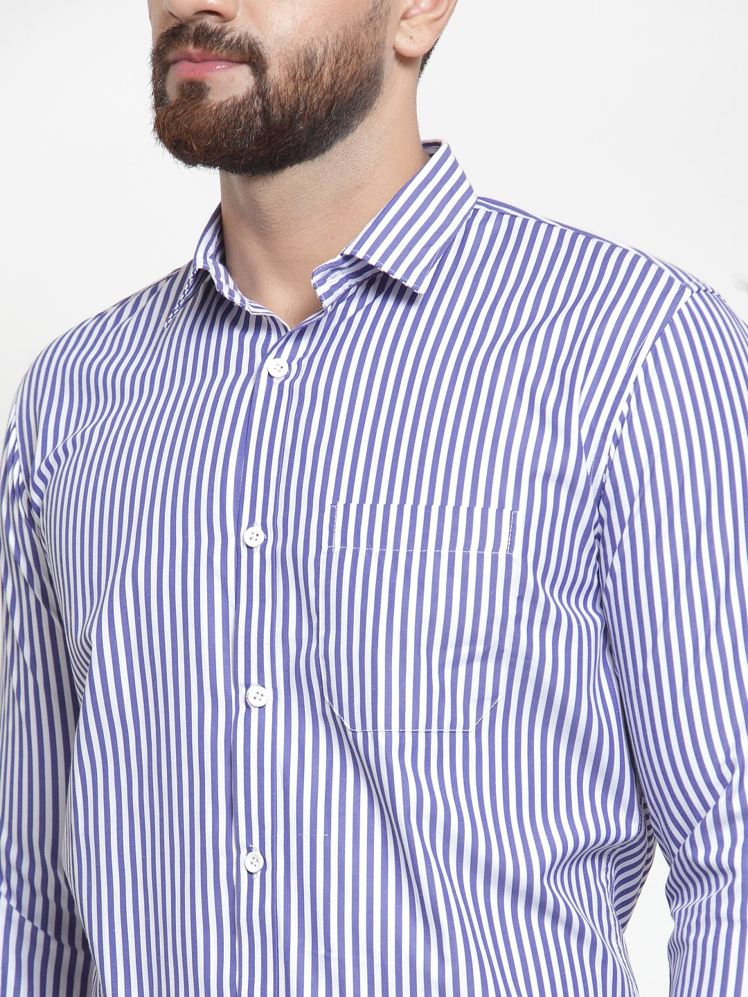 Men's Blue Cotton Striped Formal Shirts ( SF 735Blue ) - Jainish